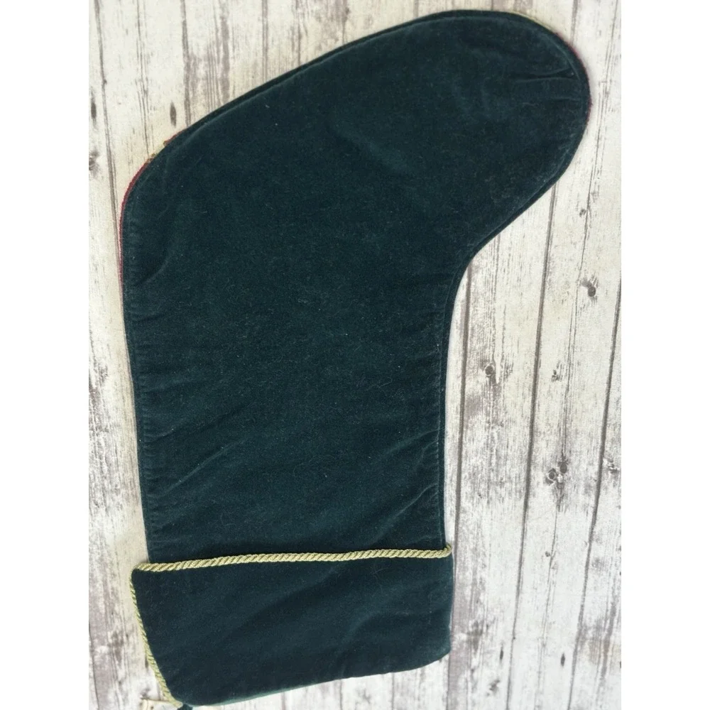 Vintage Needlepoint Hand Embroidered Christmas Stocking Wool Velvet Car 20